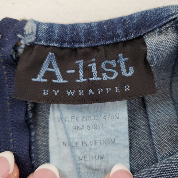 A List By Wrapper Womens Denim Turquoise Beaded Fringe Dress Size M Western Y2K - Picture 5 of 11